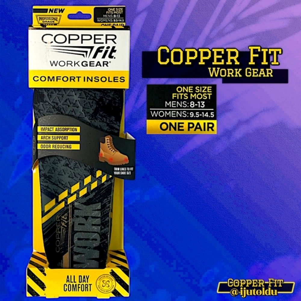 Copper Fit Insoles Pro Work Gear | Unisex OS (Men 8-13) (Women 9½-14½) Trim2Fit